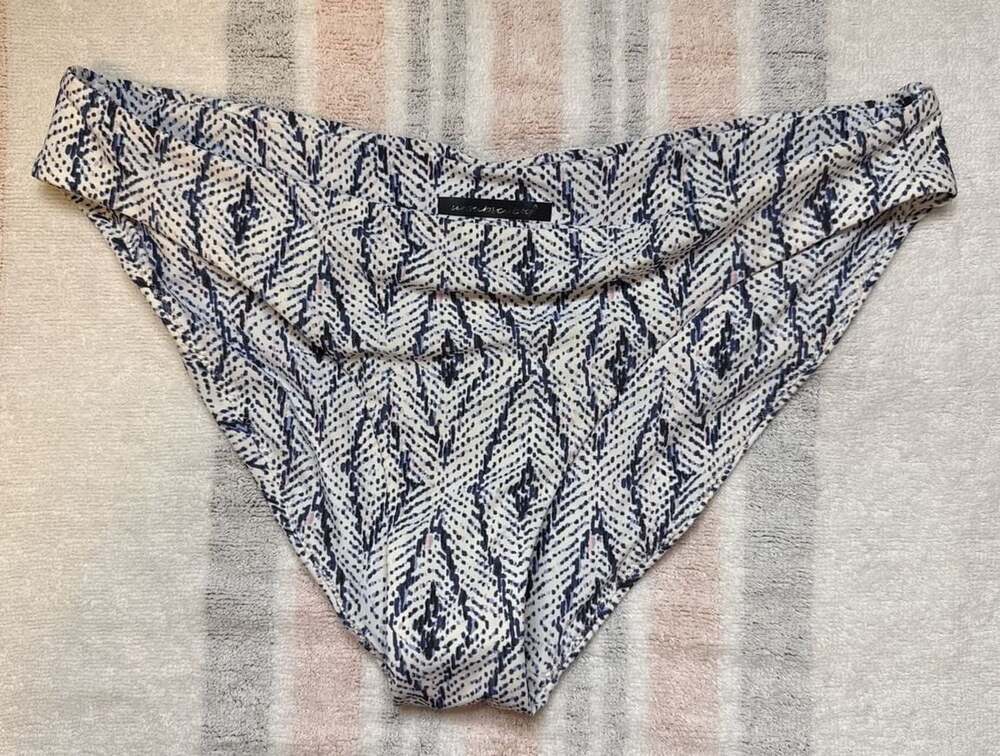 Unsubscribed AEO Blue and White Geometric Print Bikini Bottoms